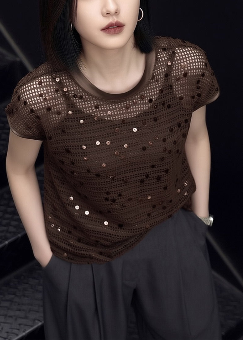 Dames T-shirt Met Pailletten O-hals 3