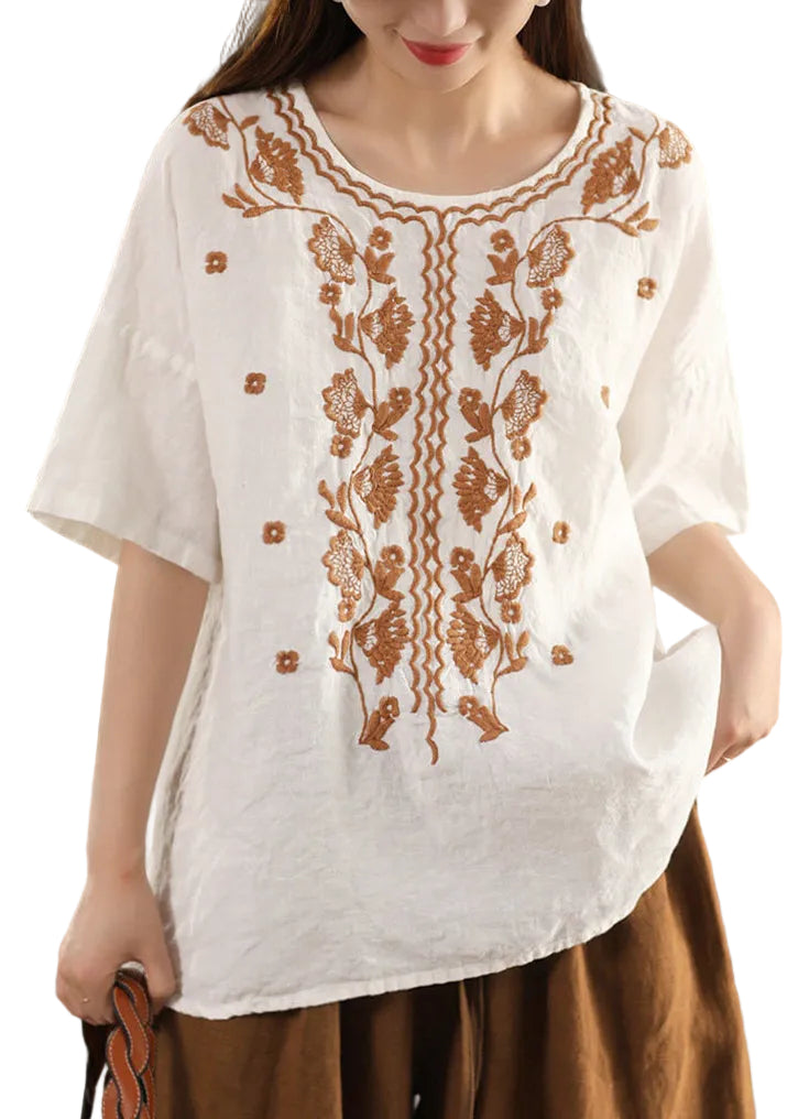 Dames T-shirt O-hals Geborduurd Zomerstijl 0