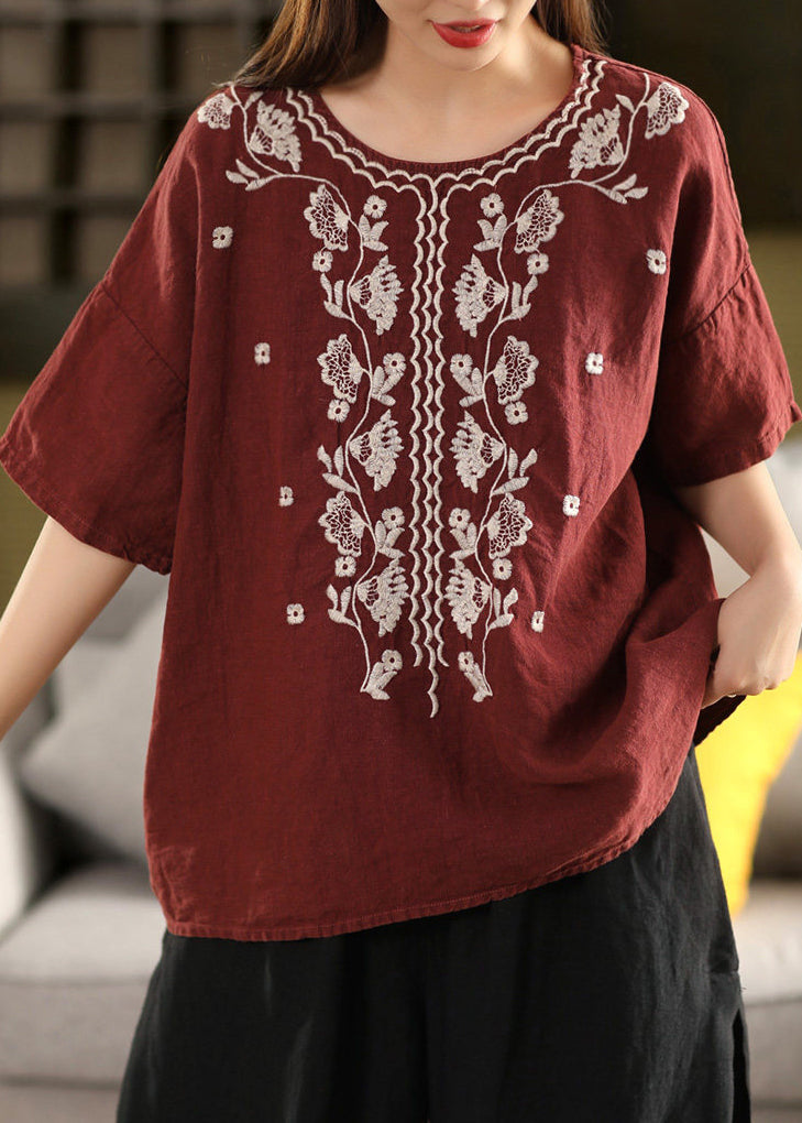 Dames T-shirt O-hals Geborduurd Zomerstijl 2
