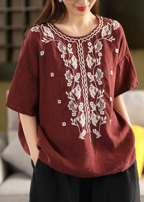 Dames T-shirt O-hals Geborduurd Zomerstijl 4