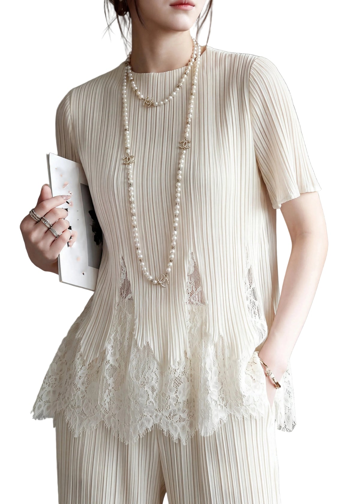Dames T-shirt O-hals met Kanten Details 0