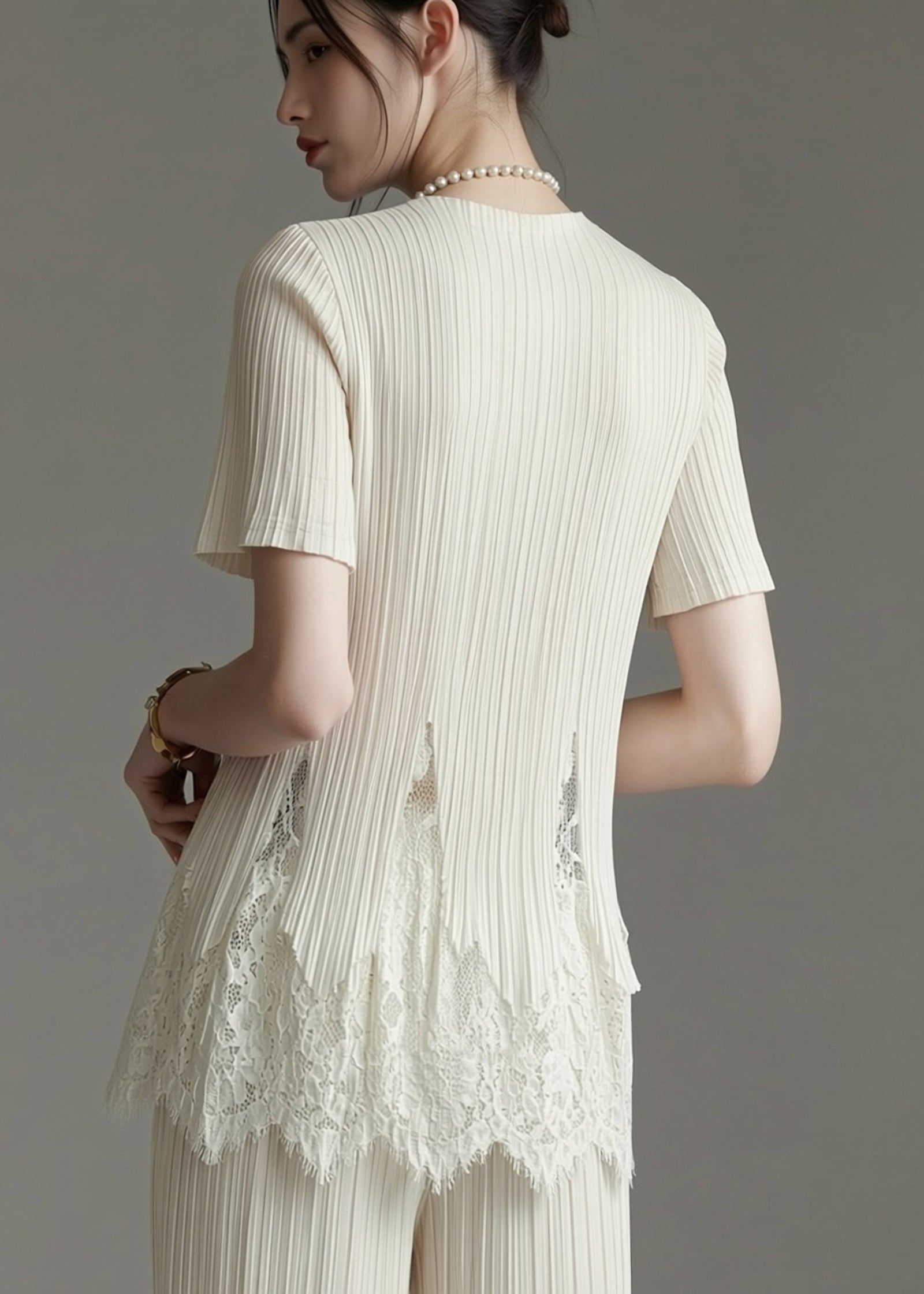 Dames T-shirt O-hals met Kanten Details 4