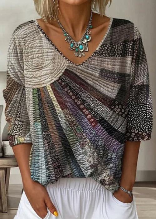 Dames T-shirt V-hals Bohemian Print 1