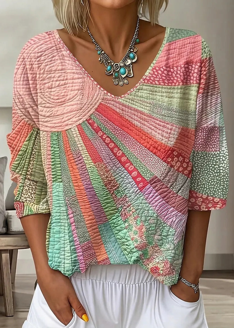 Dames T-shirt V-hals Bohemian Print 3