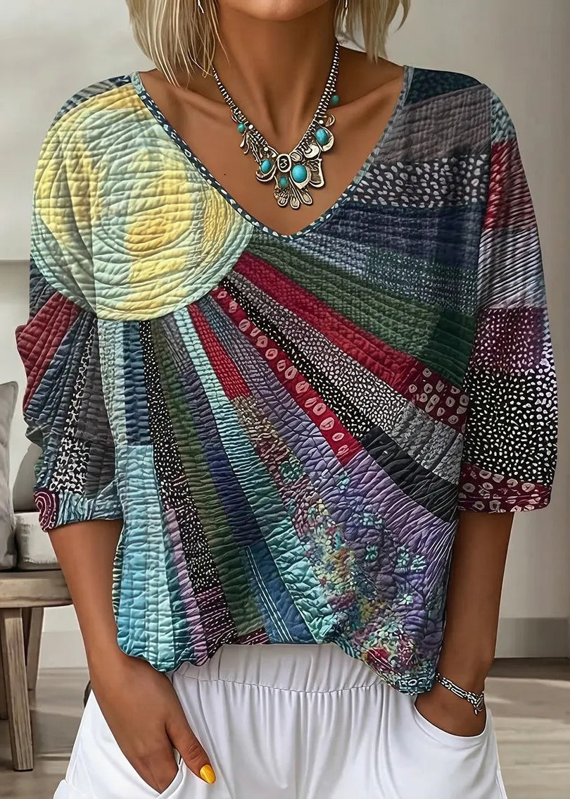 Dames T-shirt V-hals Bohemian Print 4