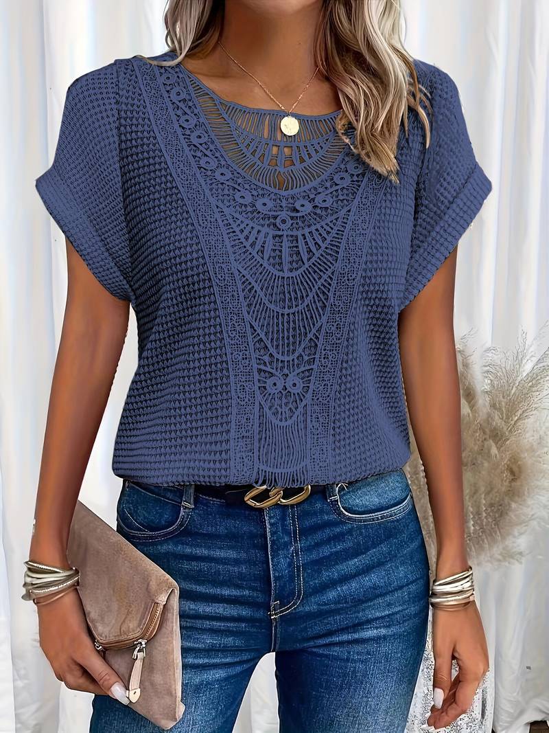 Dames T-shirt met Kanten Details en Ronde Hals 5