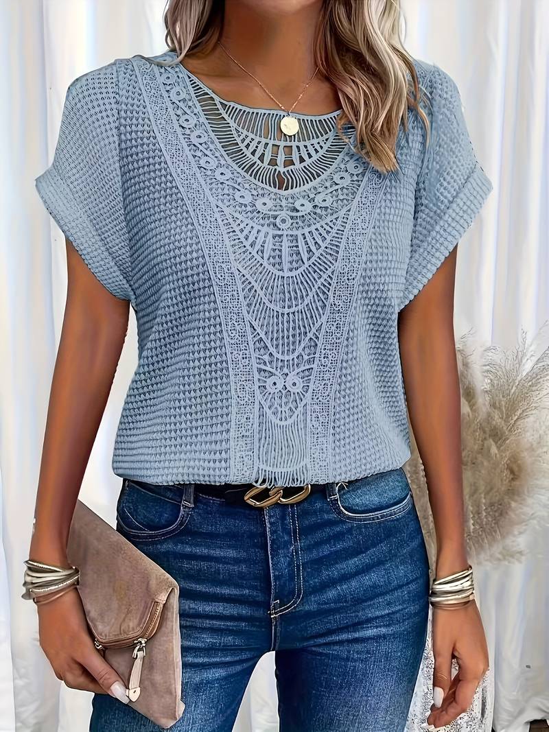 Dames T-shirt met Kanten Details en Ronde Hals 7