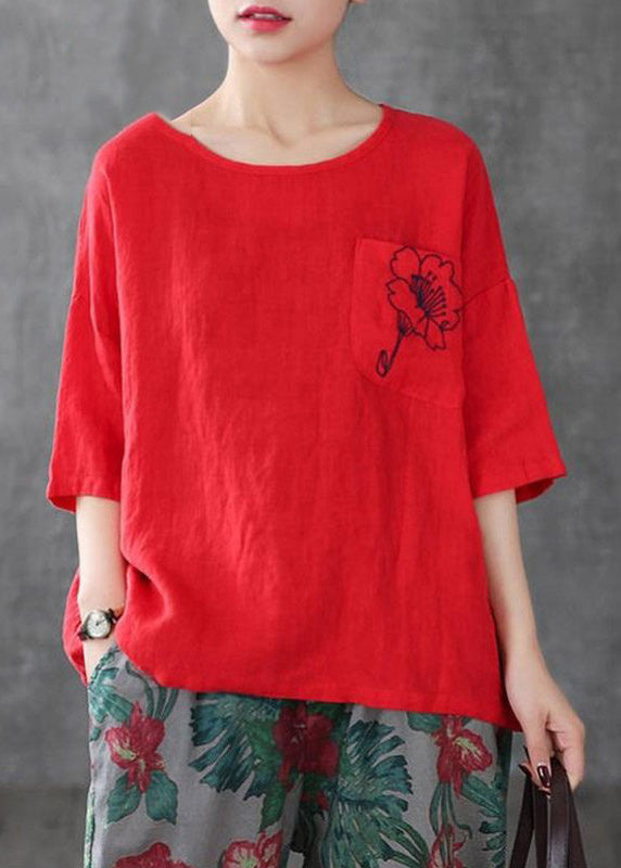 Dames T-shirt met O-hals en borduursel casual zomerstijl 1