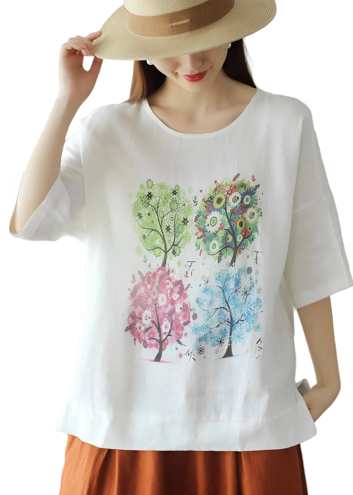 Dames T-shirt met O-hals en print casual zomerstijl 0