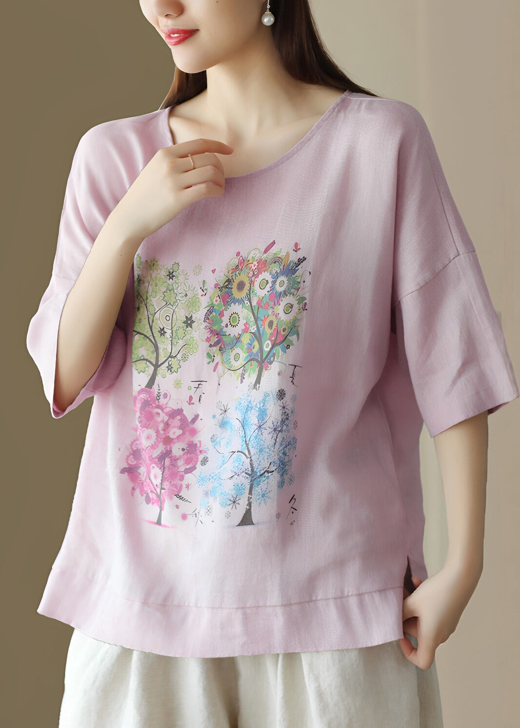 Dames T-shirt met O-hals en print casual zomerstijl 1