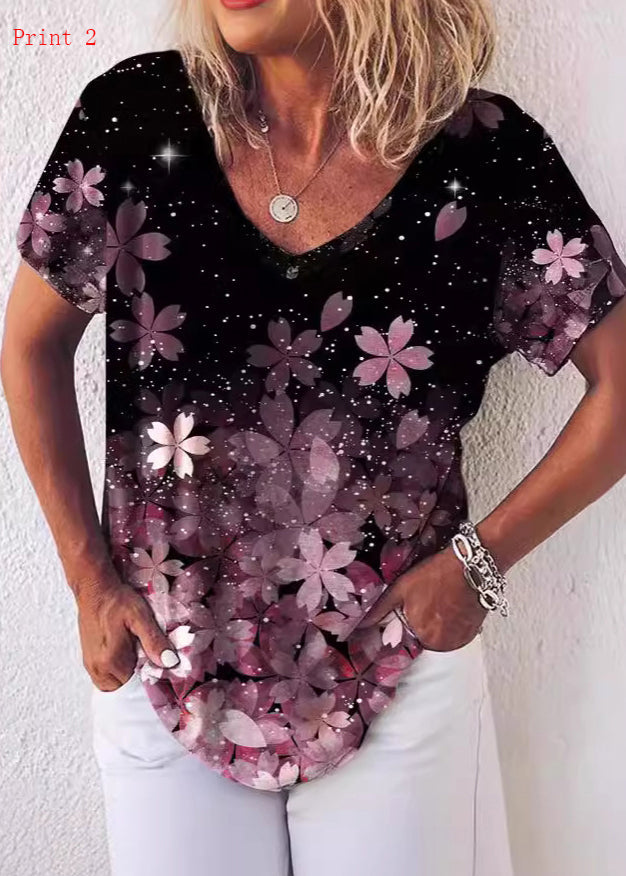 Dames T-shirt met V-hals en Print 1