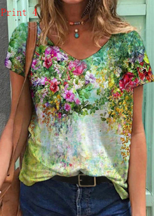 Dames T-shirt met V-hals en Print 3
