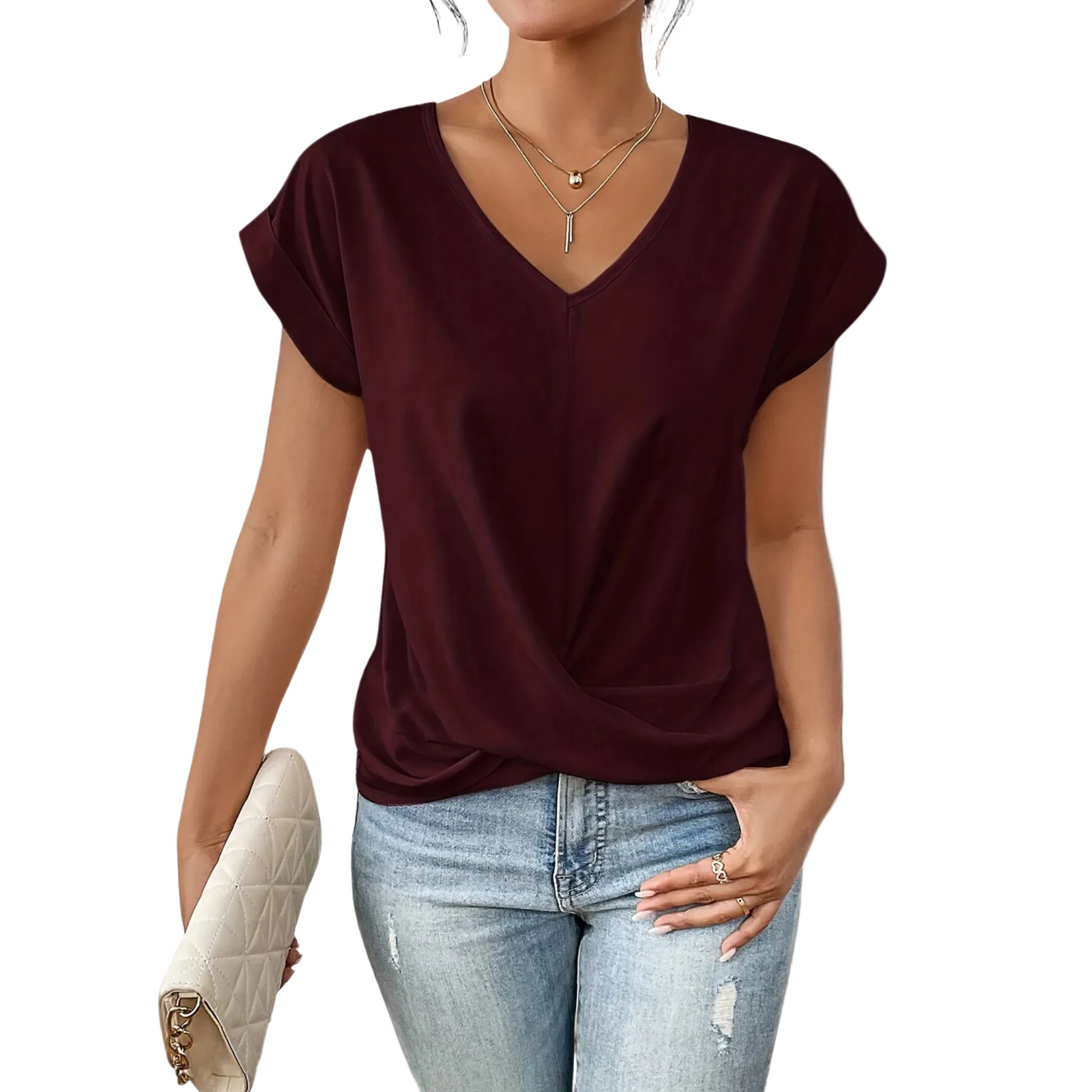 Dames T Shirt Casual Hartvormige Halslijn 0