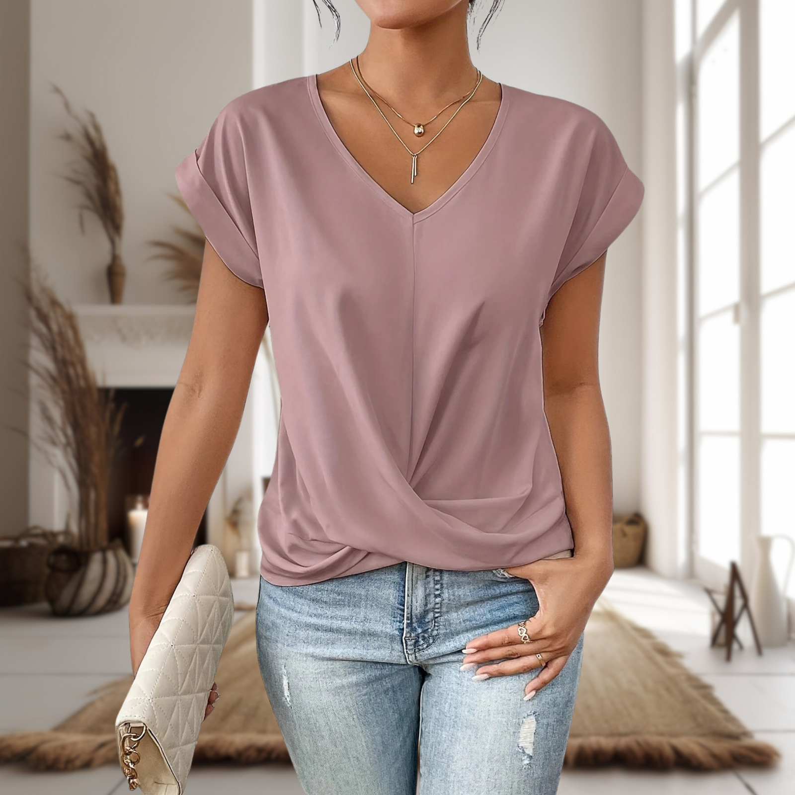 Dames T Shirt Casual Hartvormige Halslijn 1