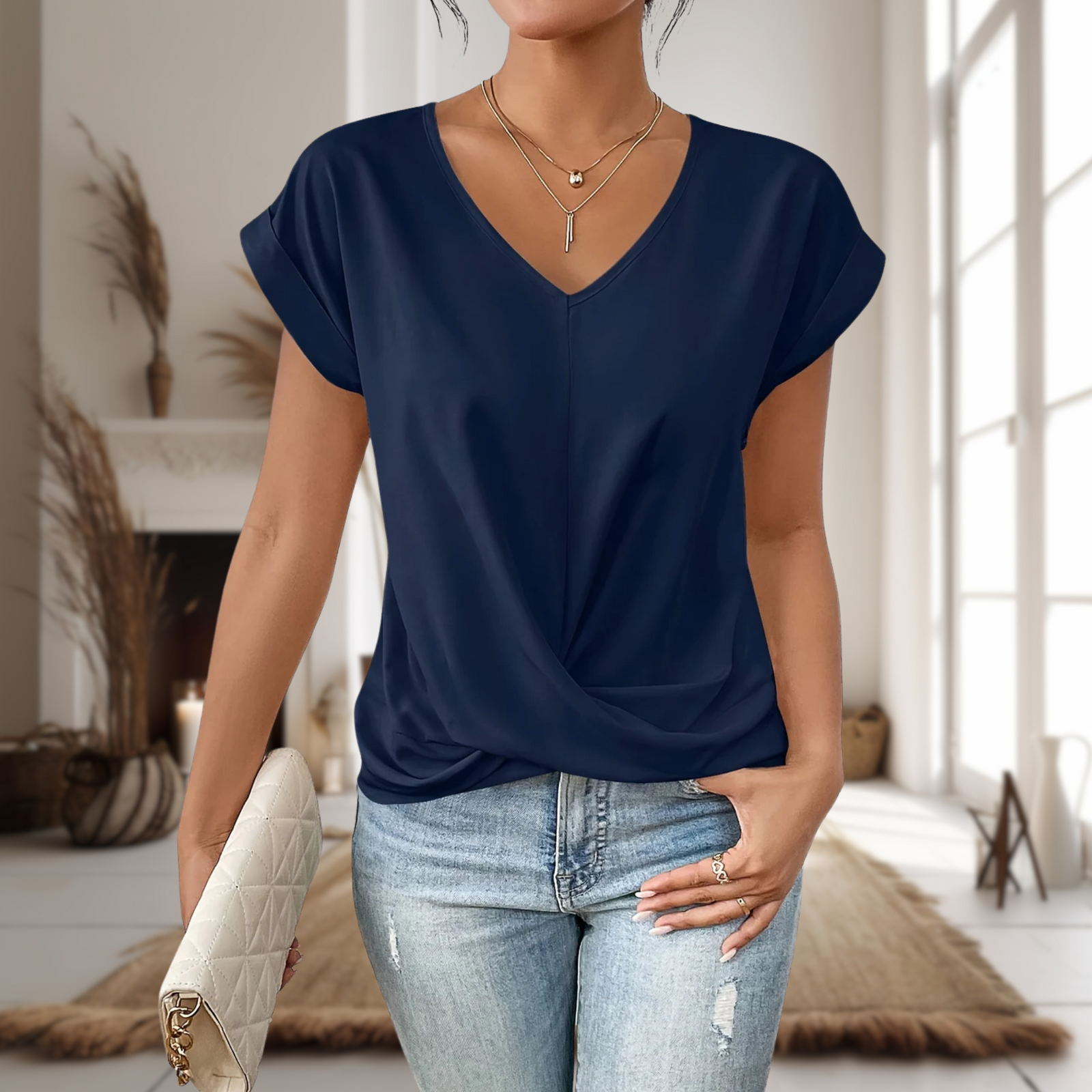 Dames T Shirt Casual Hartvormige Halslijn 4