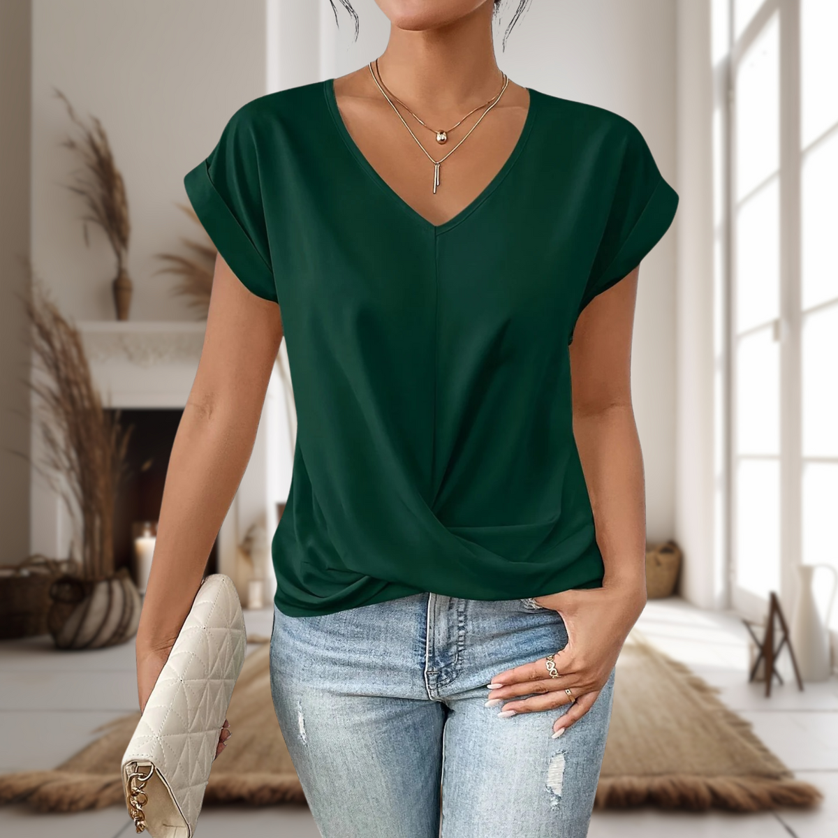 Dames T Shirt Casual Hartvormige Halslijn 6