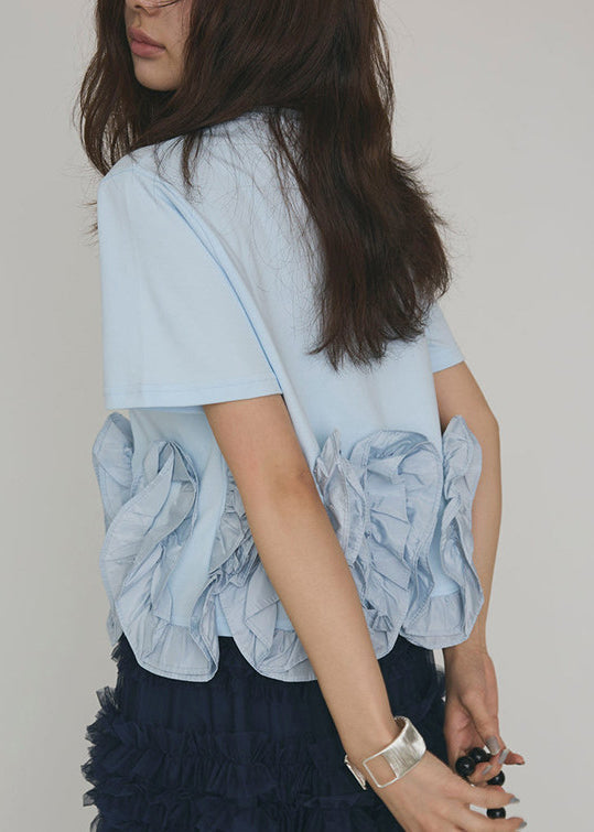 Dames T Shirt Korte Mouw Patchwork Bloem Casual 4