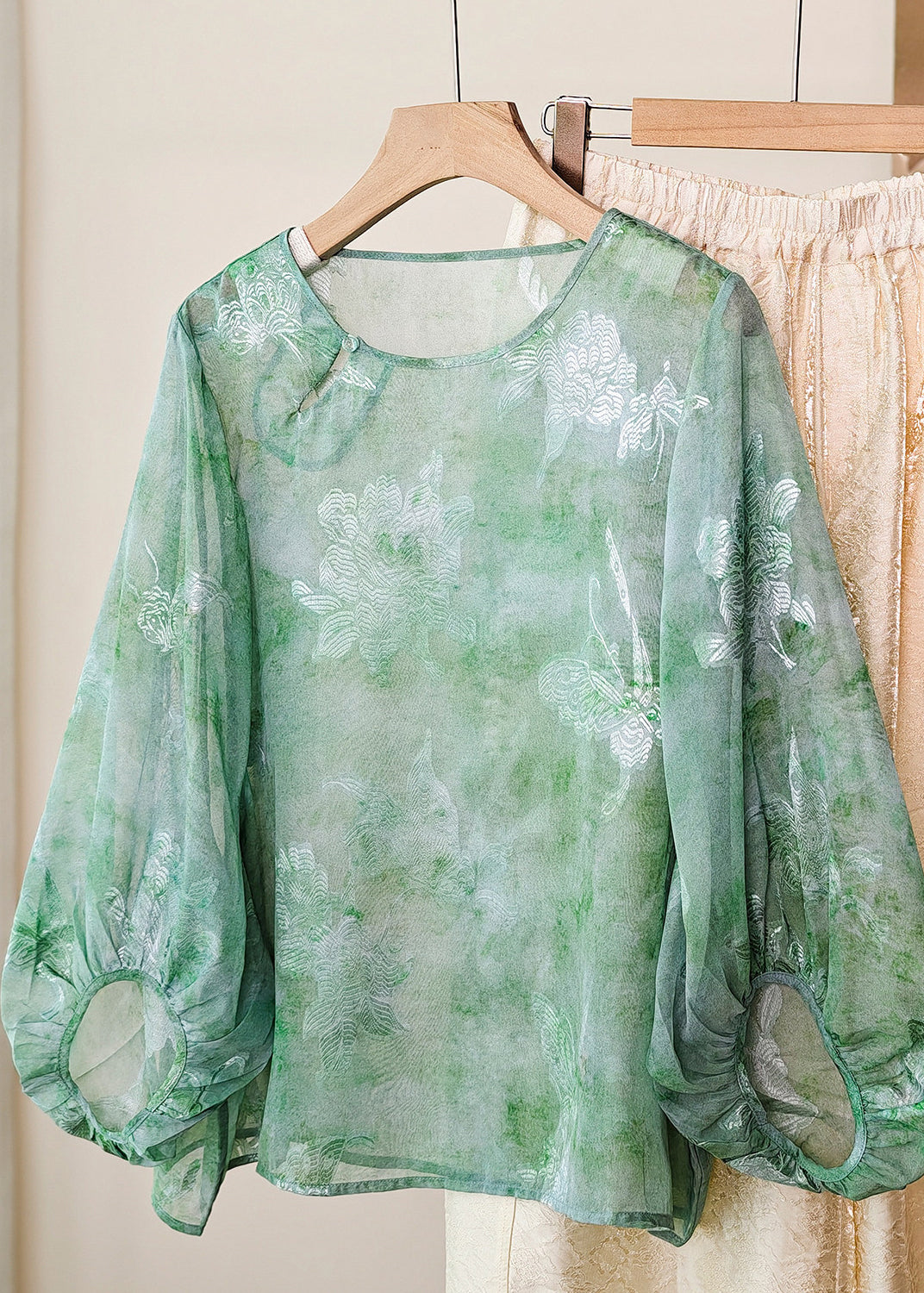 Dames T Shirt O-Hals met Lantaarnmouwen 2