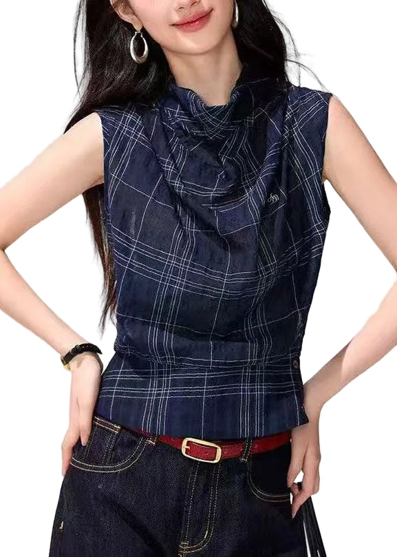 Dames Tanktop Gedrapeerd Geruit Casual Zomerstijl 0