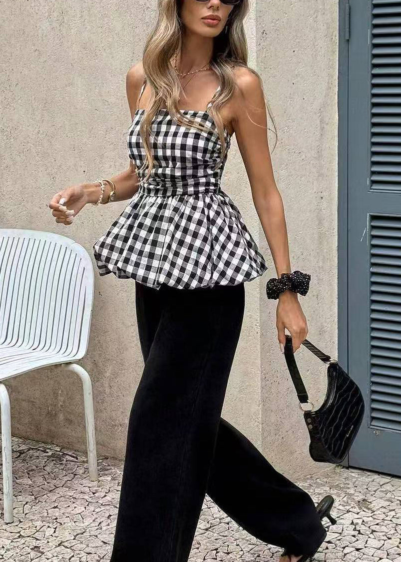 Dames Tanktop Mouwloos Gerimpeld Geruit Casual 2