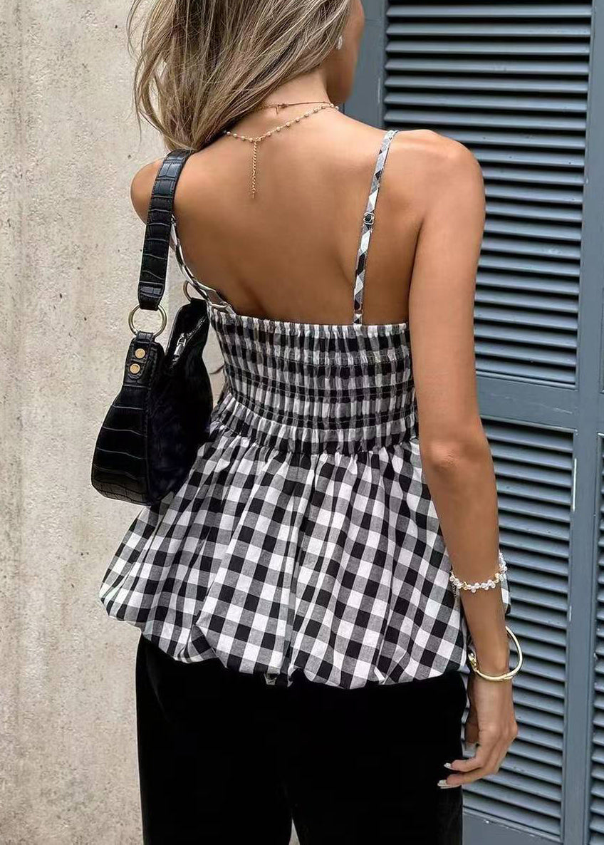 Dames Tanktop Mouwloos Gerimpeld Geruit Casual 4