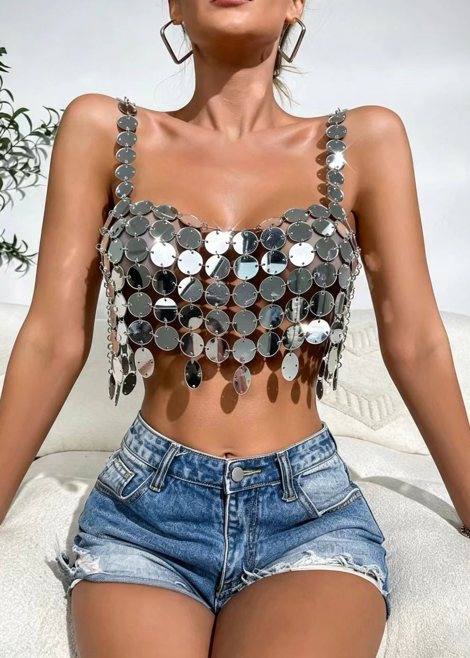 Dames Tanktop Mouwloos Met Uitgesneden Pailletten Stijl 0