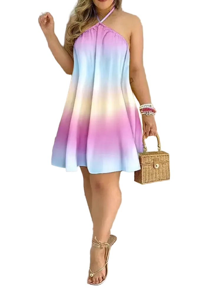 Dames Theejurk Mouwloos Backless Met Regenboogprint 0