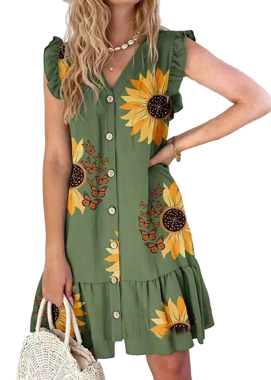Dames Theejurk Plus Maat Met Groene Print Zomerstijl 0