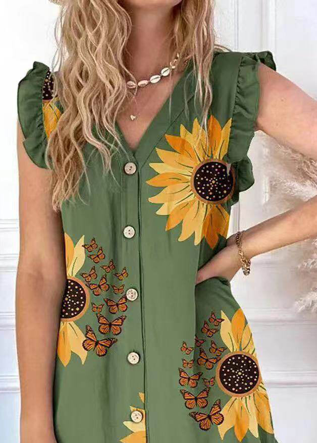Dames Theejurk Plus Maat Met Groene Print Zomerstijl 3