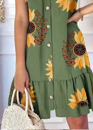 Dames Theejurk Plus Maat Met Groene Print Zomerstijl 4