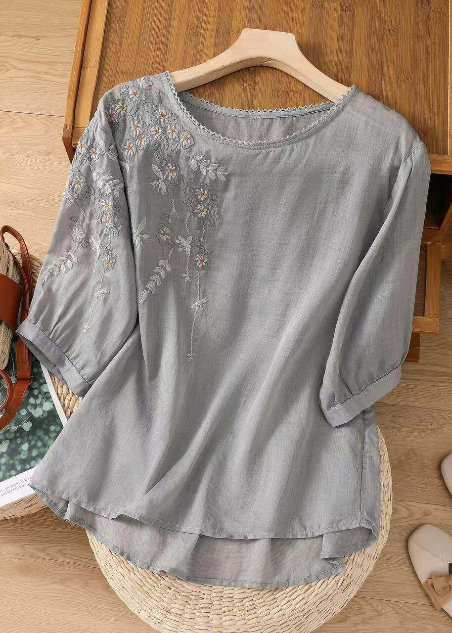 Dames Top Casual Geborduurd O-hals 3