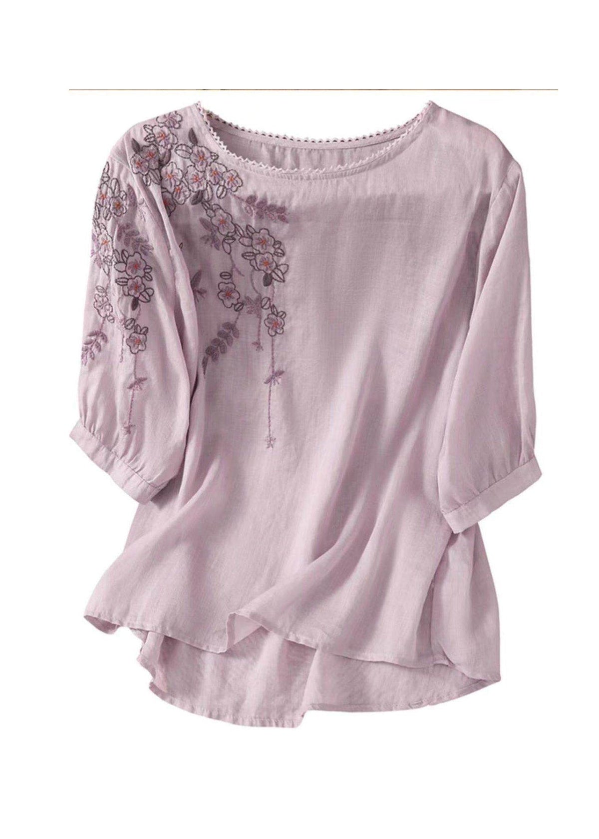 Dames Top Casual Geborduurd O-hals 4