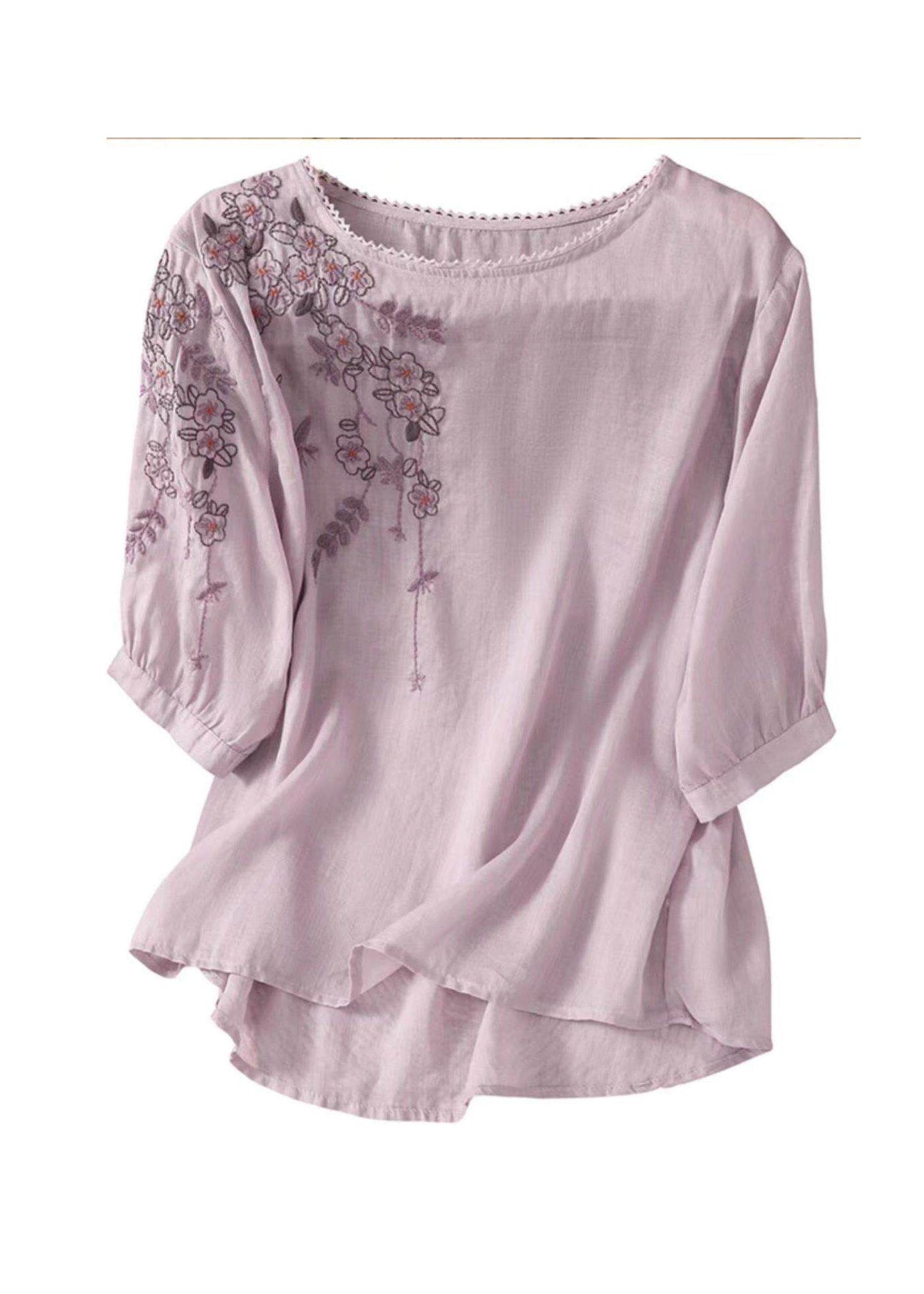 Dames Top Casual Geborduurd O-hals 4
