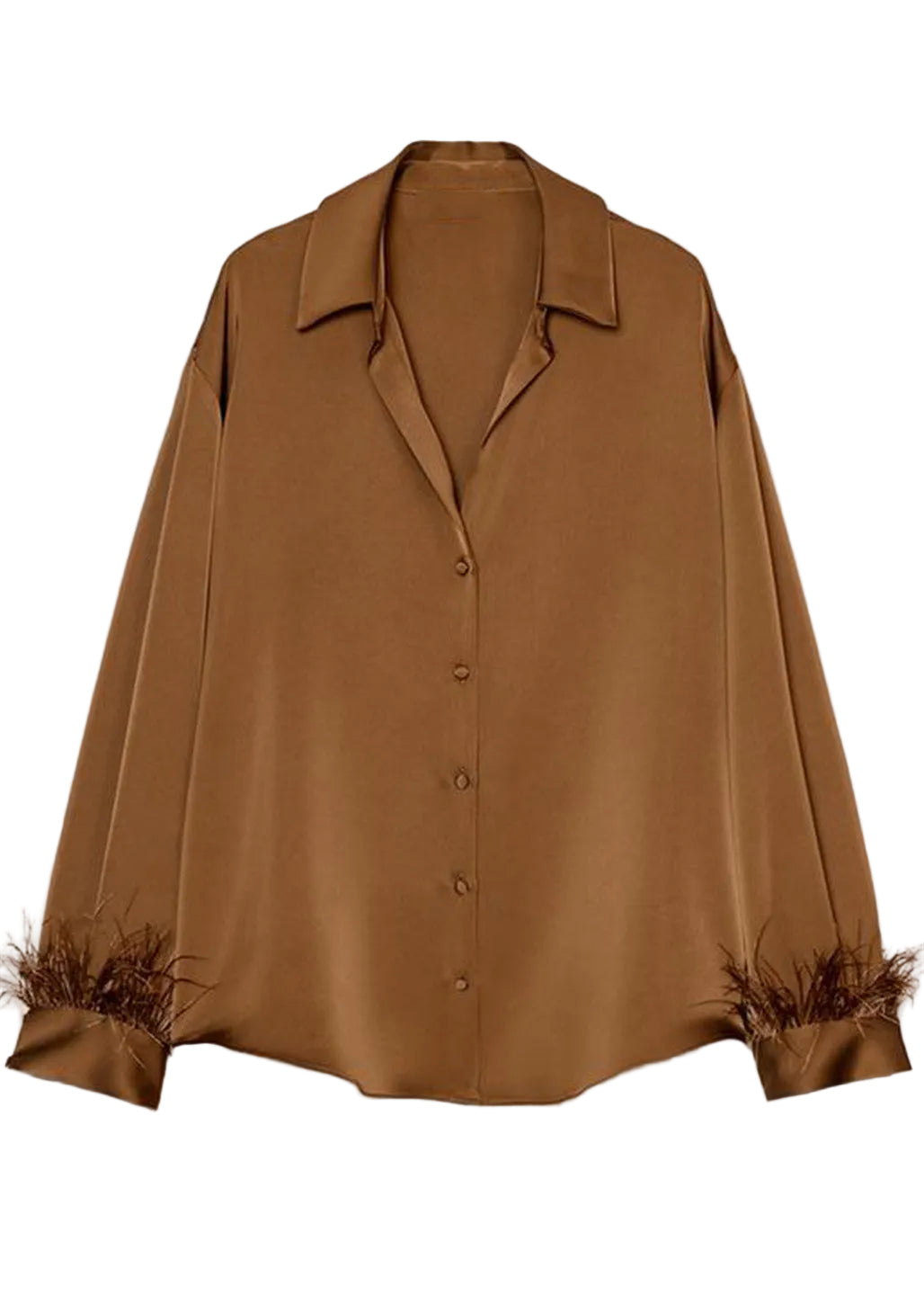 Dames Top Lange Mouwen Peter Pan Kraag Patchwork Veren 3