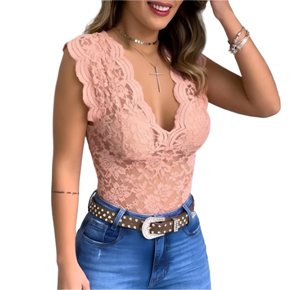 Dames Top Mouwloos V-hals Kant 100% Katoen 0