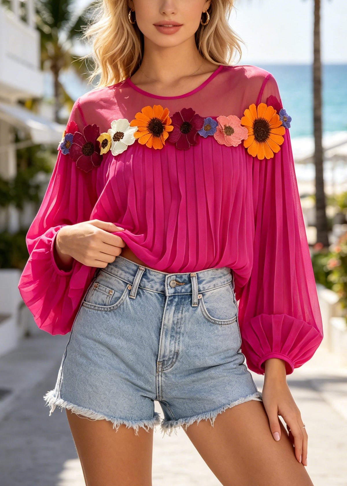 Dames Top Oversized Patchwork Bloemenprint 4