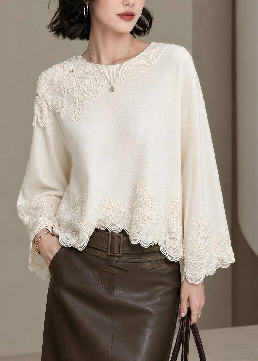 Dames Top Patchwork Geborduurd Kant Herfststijl 2