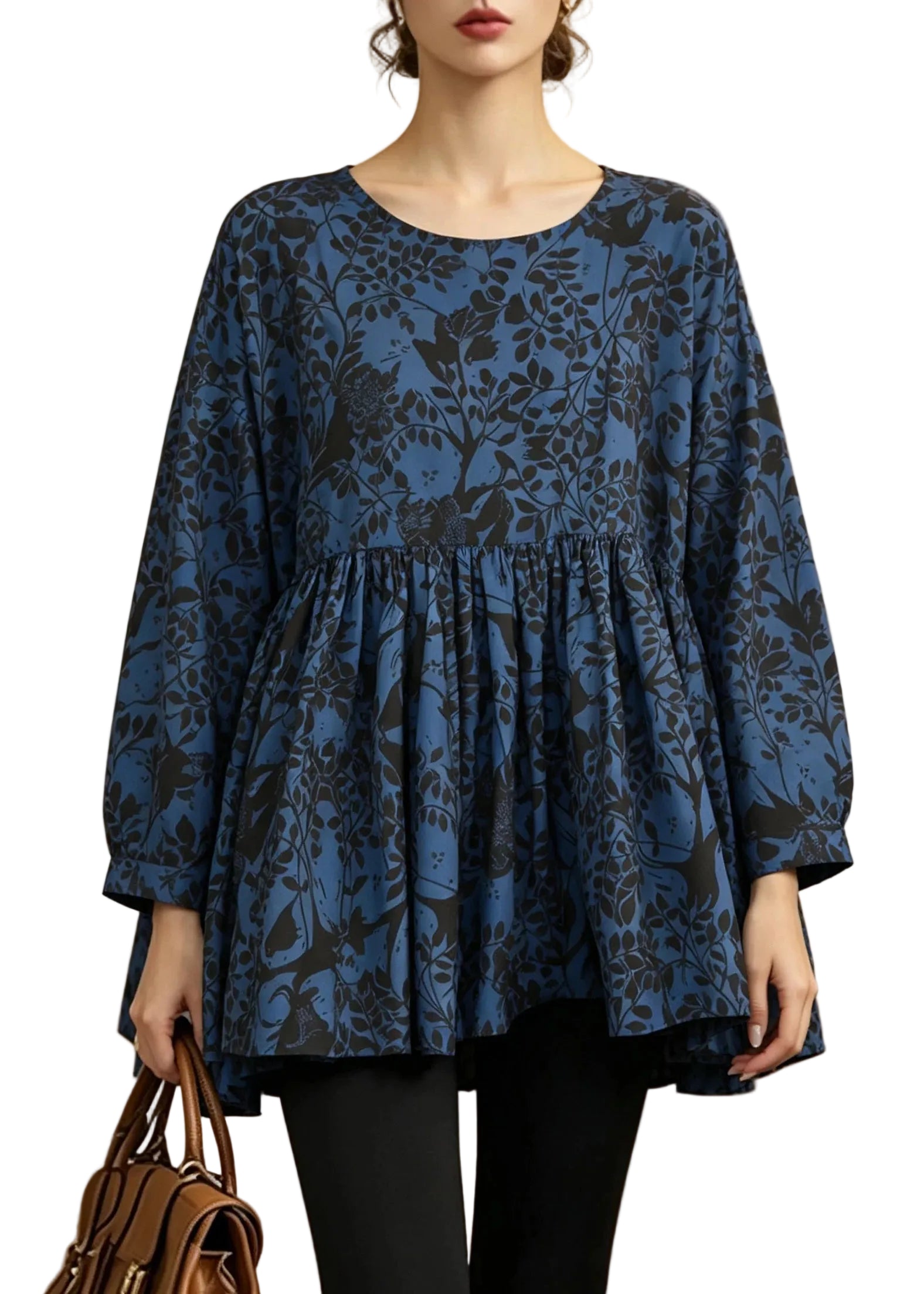 Dames Top Patchwork Gerimpeld Herfststijl 0