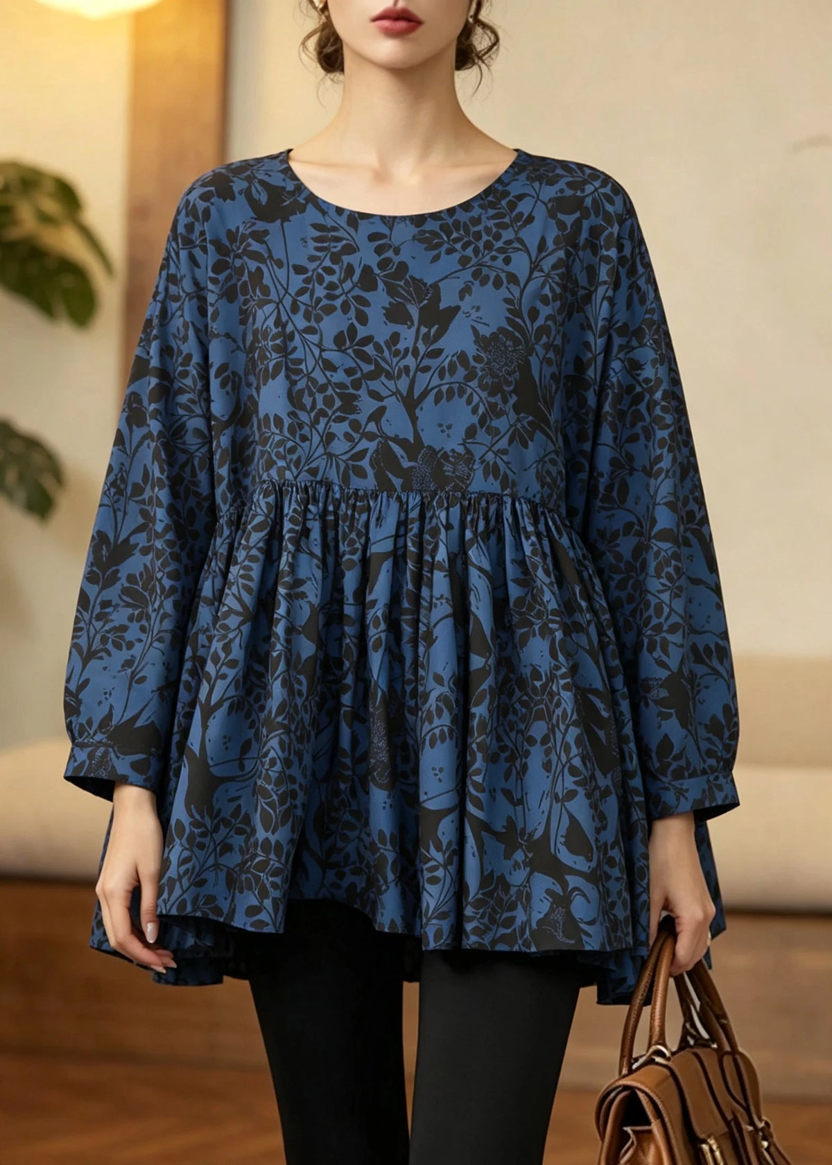Dames Top Patchwork Gerimpeld Herfststijl 2