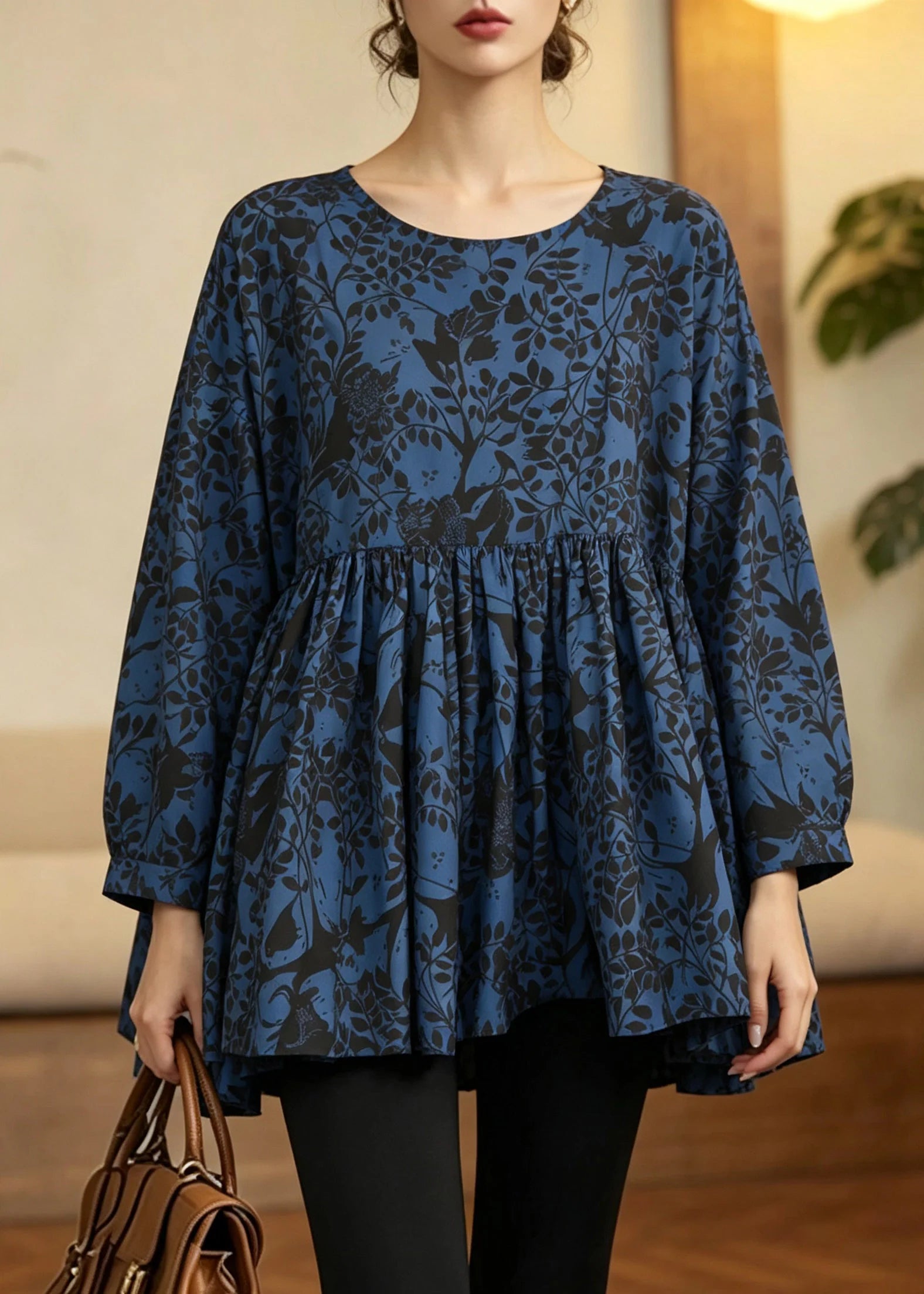 Dames Top Patchwork Gerimpeld Herfststijl 4