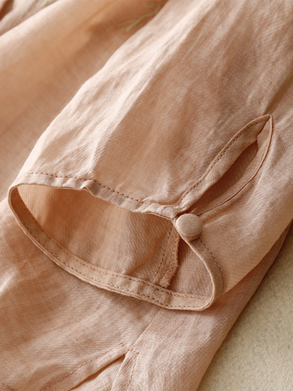 Dames Top Retro Linnen Ronde Hals met Dunne Splits 4