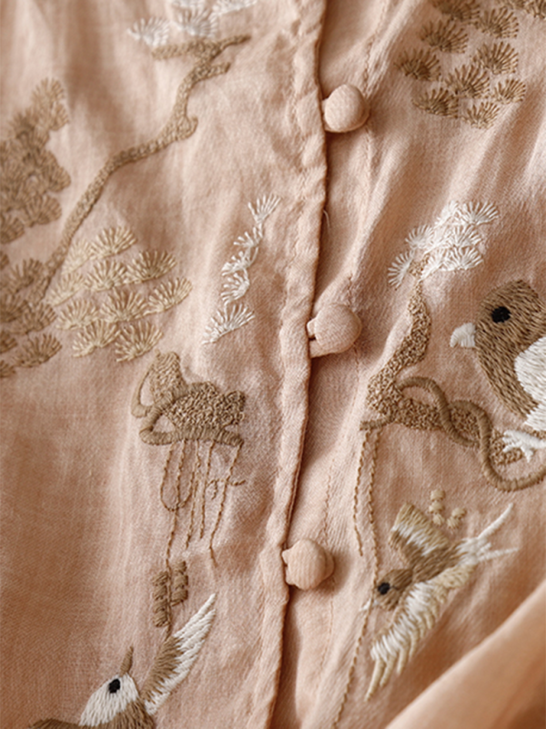 Dames Top Retro Linnen Ronde Hals met Dunne Splits 5