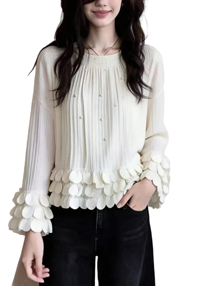 Dames Top Ronde Hals Kralenpatchwork Herfststijl 0