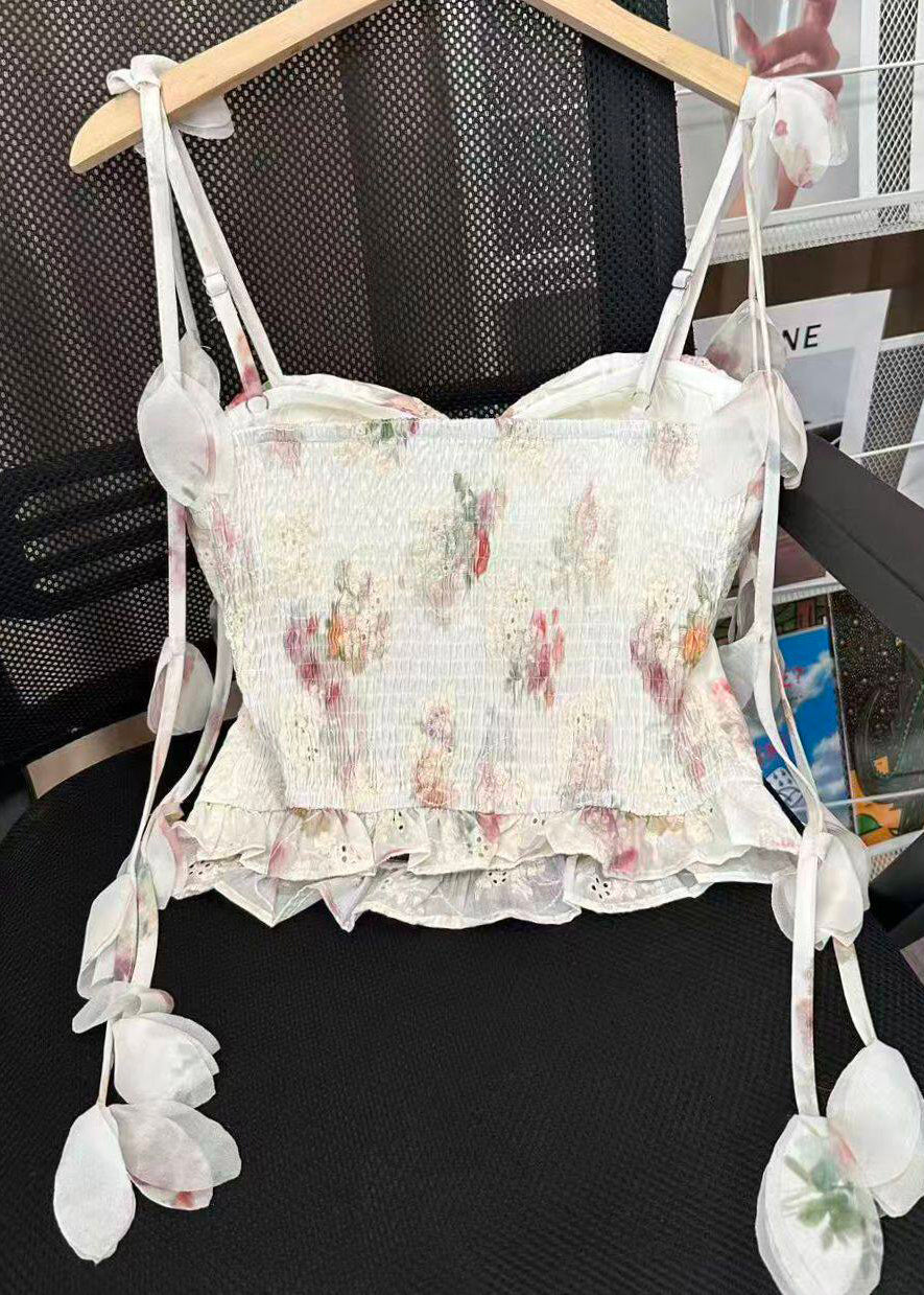 Dames Top Spaghettibandje Gerimpeld Bloemenprint 1