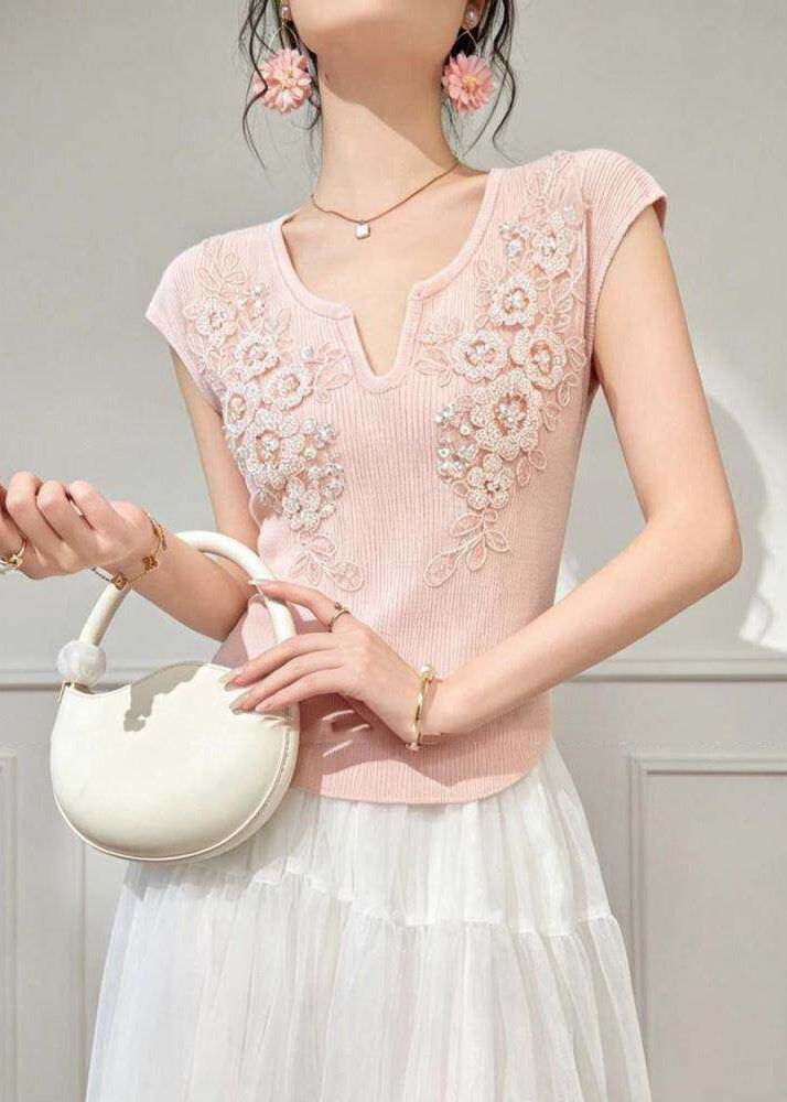 Dames Top V-hals Met Bloemenspijkerkralen Stylish Casual Blouse 1