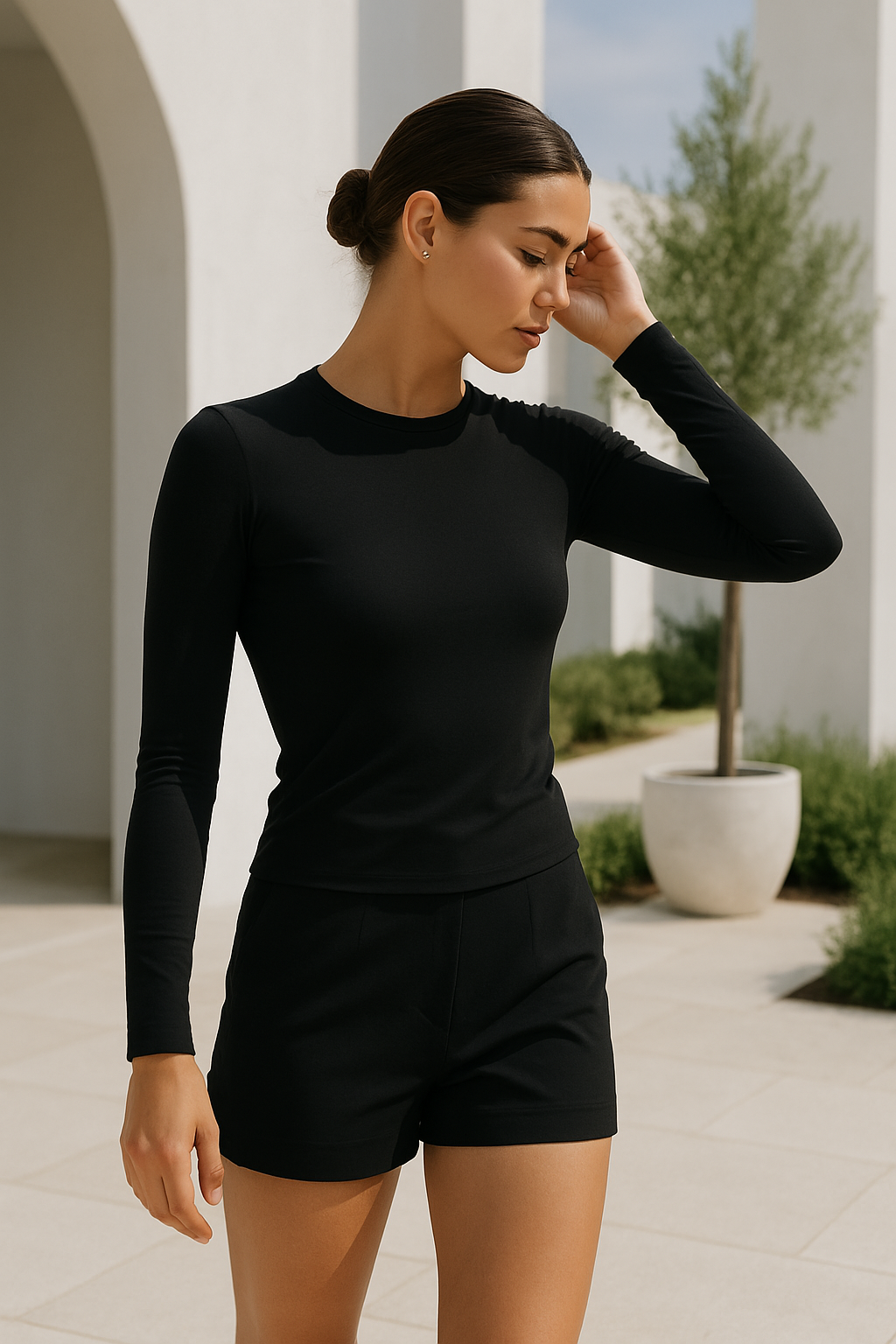 Dames Top met Lange Mouwen Ronde Hals Modal 1