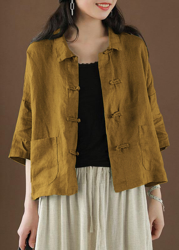 Dames Top met Peter Pan Kraag en Zakken van Linnen 12