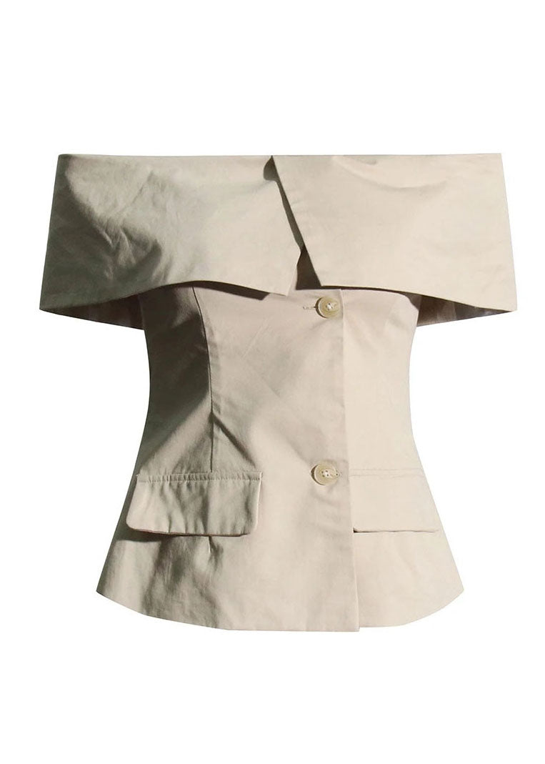Dames Top met Schuine Hals en Koude Schouderknopen Zomerstijl 4