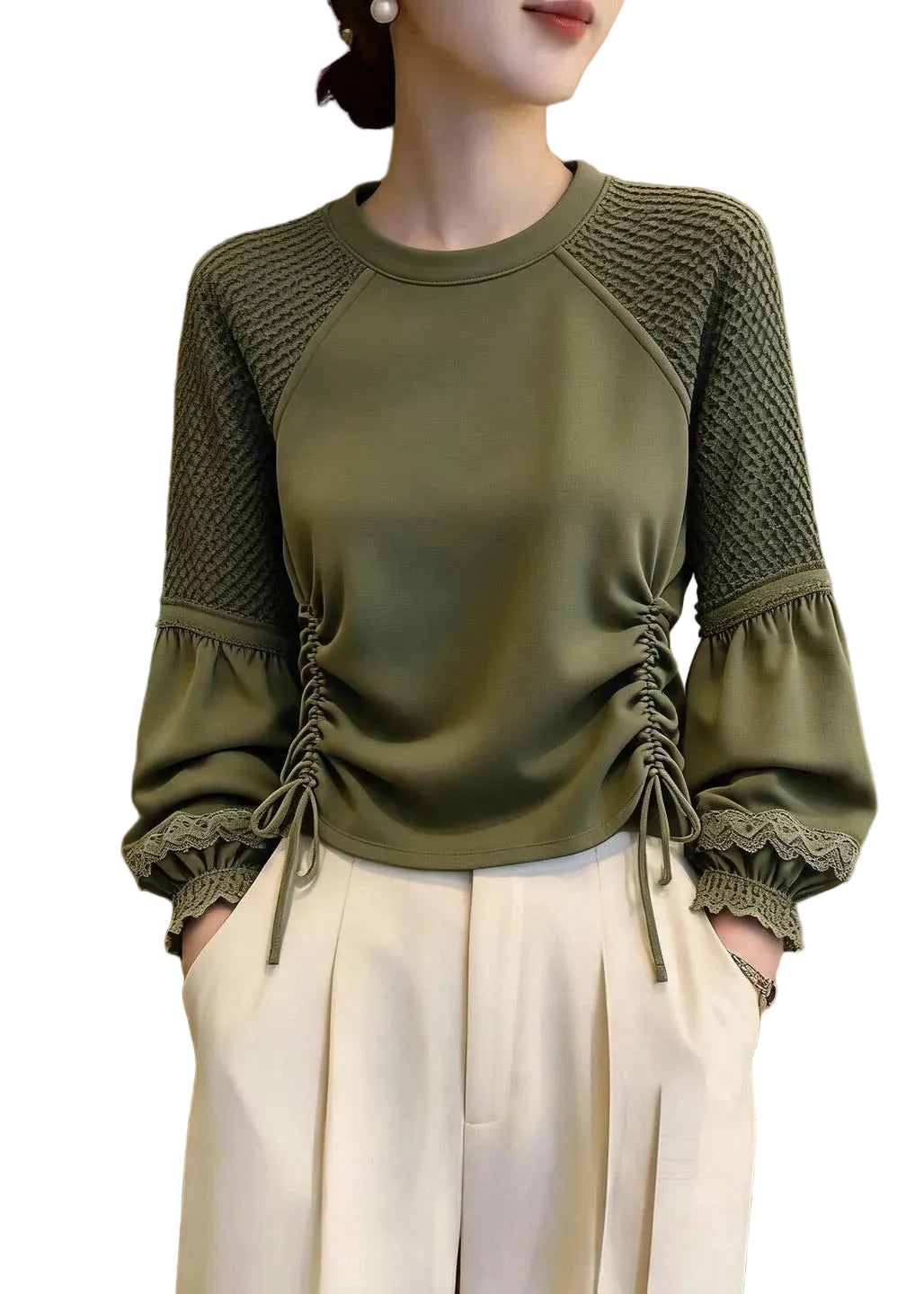 Dames Top met Tule Patchwork en Lantaarnmouwen 0