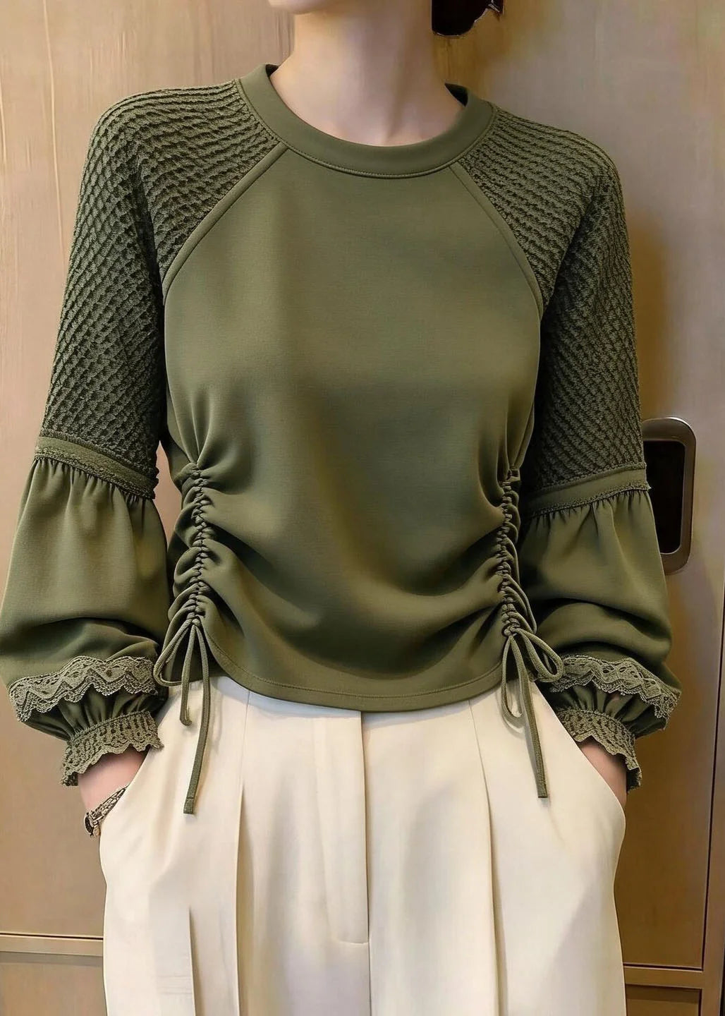 Dames Top met Tule Patchwork en Lantaarnmouwen 2